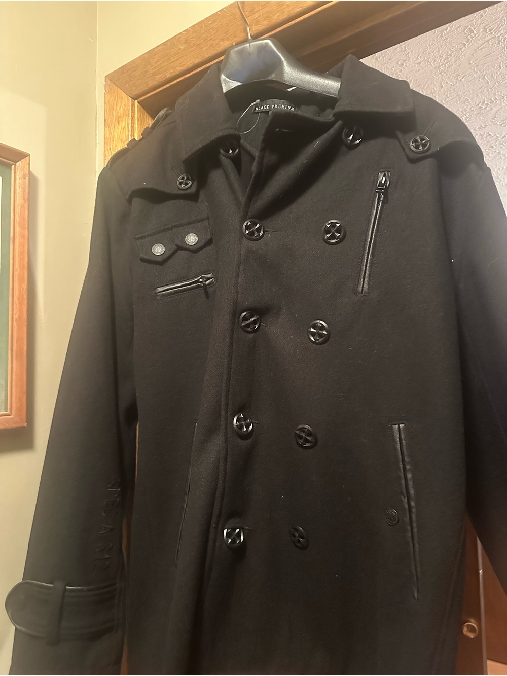 Buckle Black Double-Breasted Wool Pea Coat